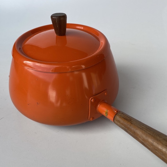 POTS, n PANS, Orange Enamel w Wooden Handle - Fondue Saucepan
